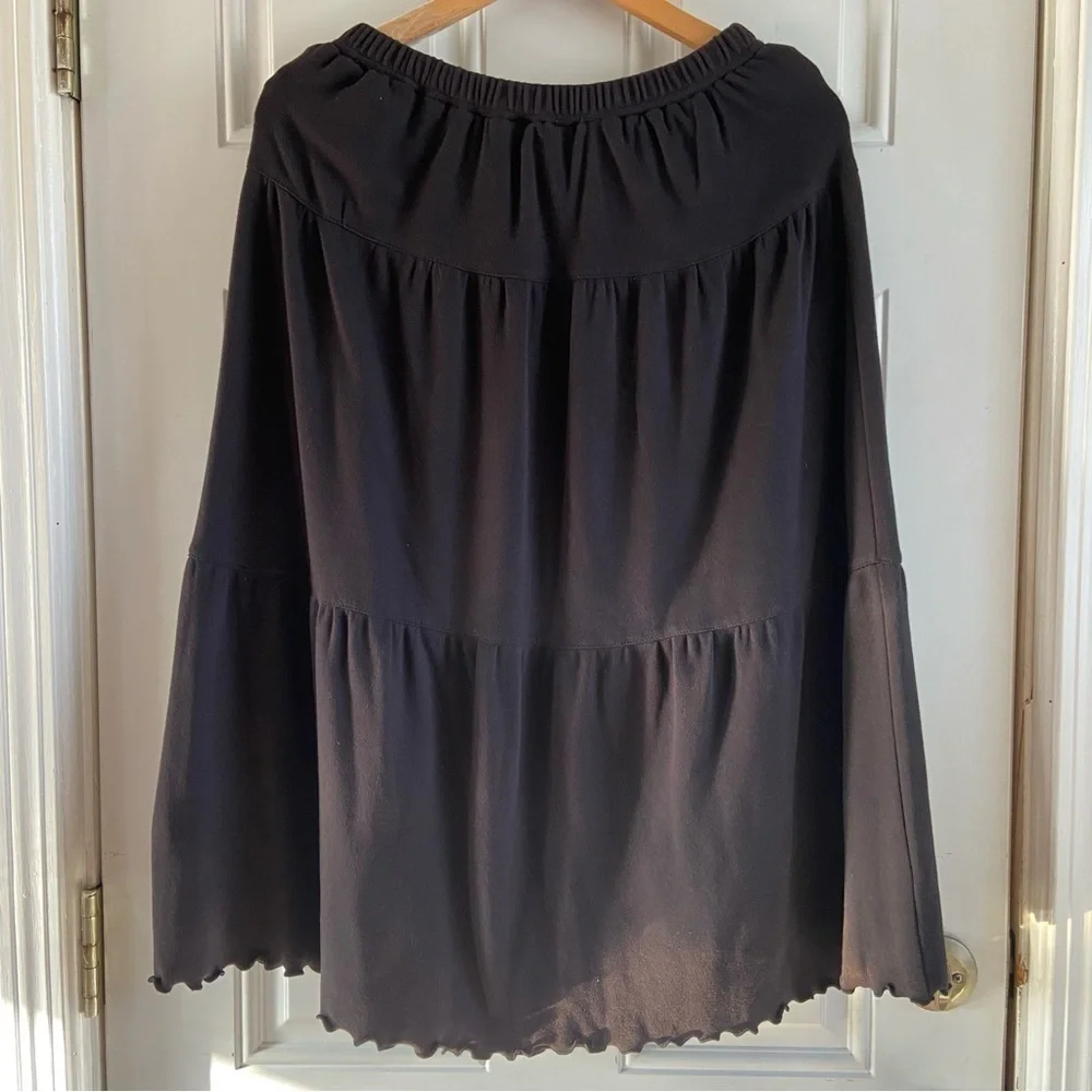 Erika Vintage Black Embroidered Midi Skirt Size Medium Lettuce Hem 100% Cotton - Picture 3 of 5